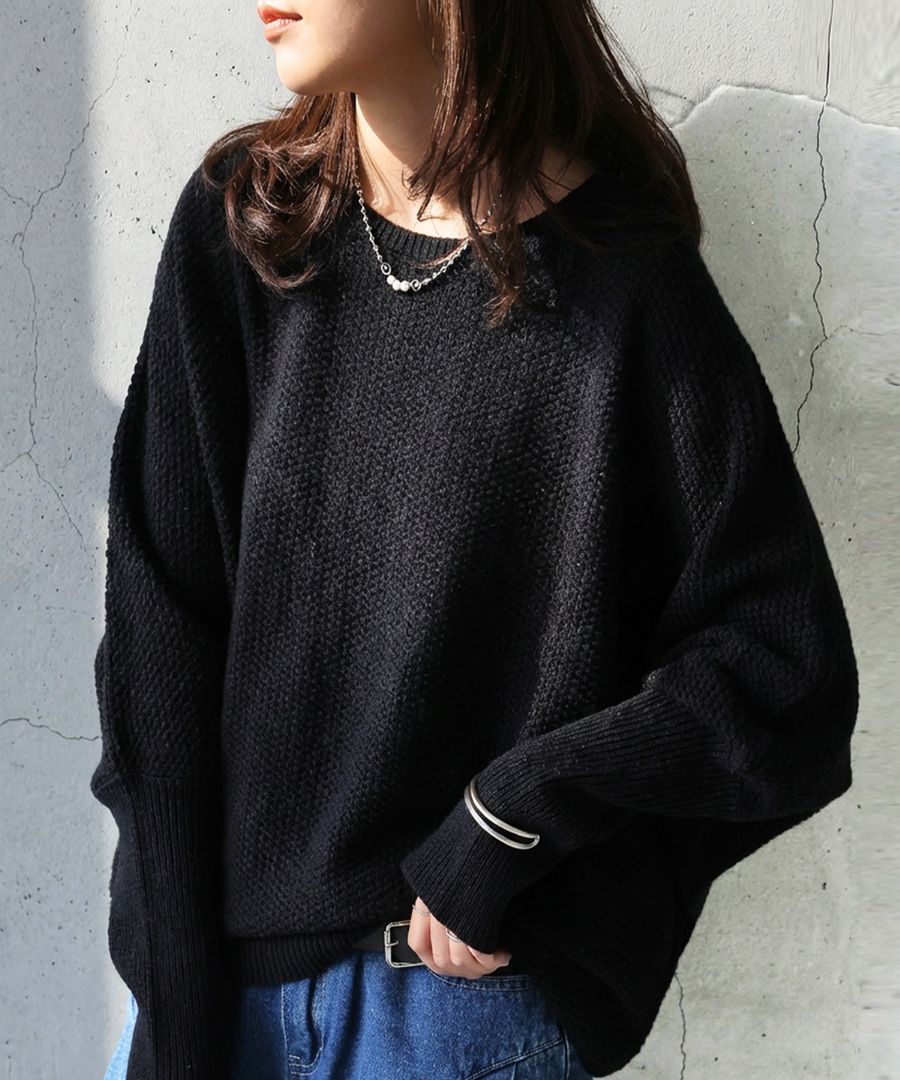 鹿の子編み ニットトップス レディース ニット 長袖 送料無料・メール