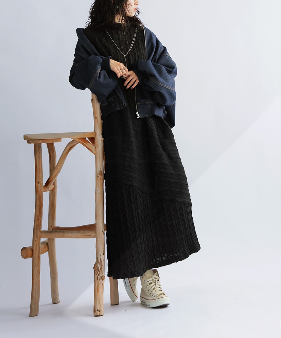 タグ付✨アディアム ワンピース 長袖 クルーネック 新品 タグ付き 未使用 ワンピース レディース 長袖 ロング ハイネック 凹凸 送料無料・メール