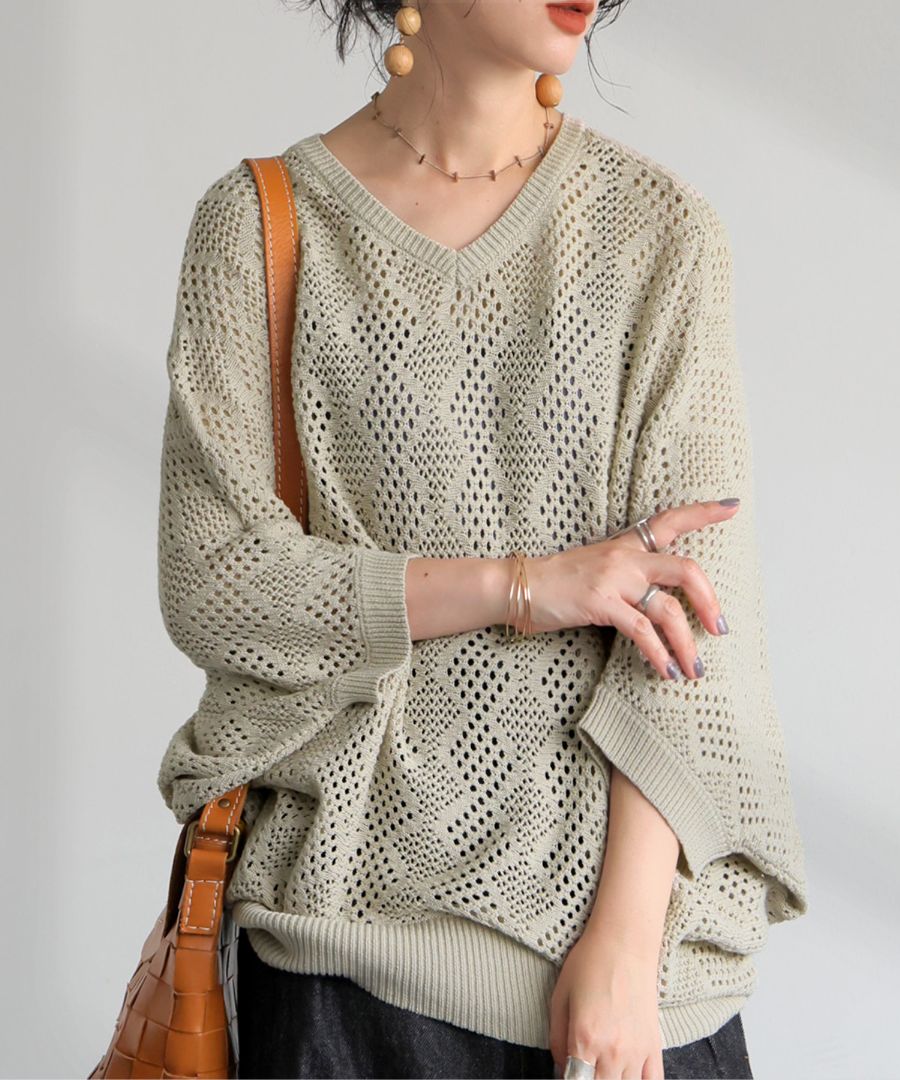 透かし編みドルマンニット レディース ゆったり トップス 送料無料