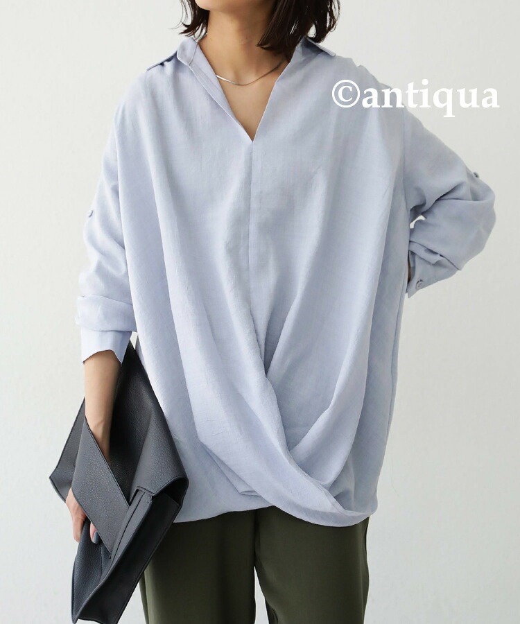 antiqua☆完売品　新品プルオーバーバルーンシャツ バルーンシャツ シャツ レディース トップス 長袖 カシュクール