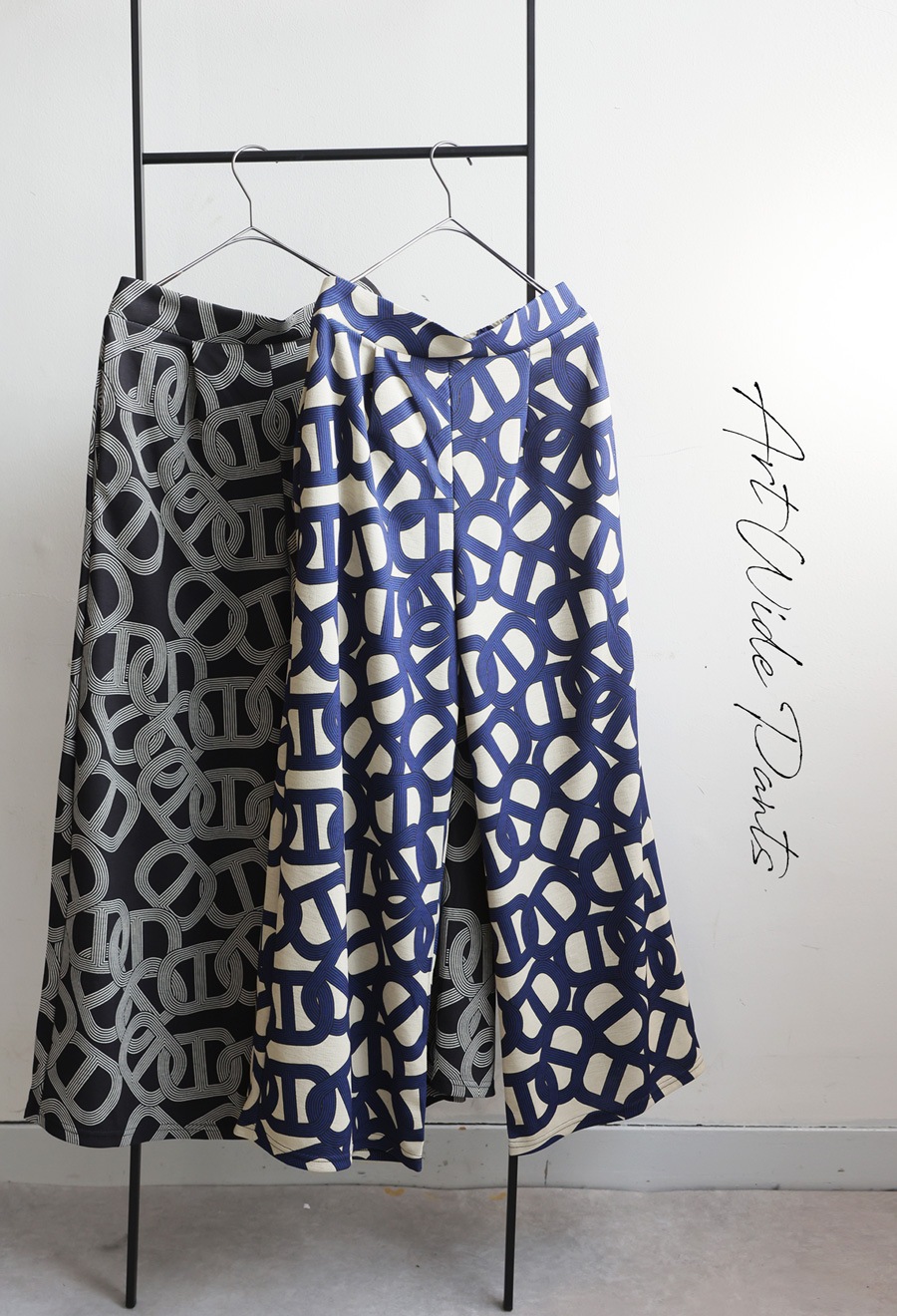 幾何学柄 ワイドパンツ レディース ボトムス パンツ 送料無料・(100