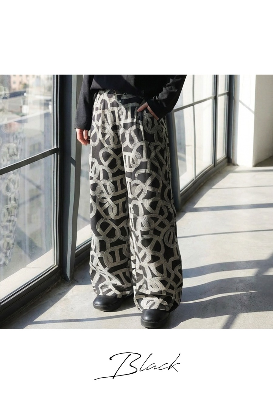 幾何学柄 ワイドパンツ レディース ボトムス パンツ 送料無料・(100