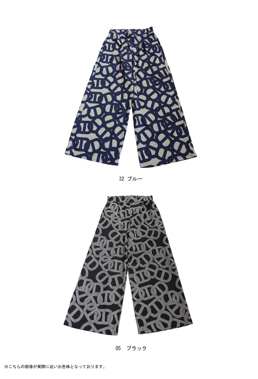 Yページ 幾何学柄 ワイドパンツ レディース ボトムス パンツ 送料無料・(100