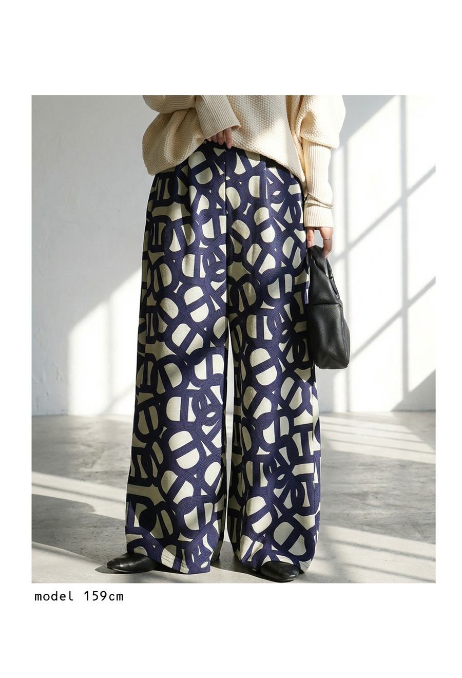 幾何学柄 ワイドパンツ レディース ボトムス パンツ 送料無料・(100