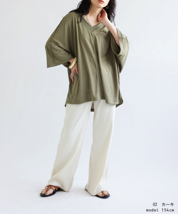 Vネックトップス カットソー レディース トップス Tシャツ・(100