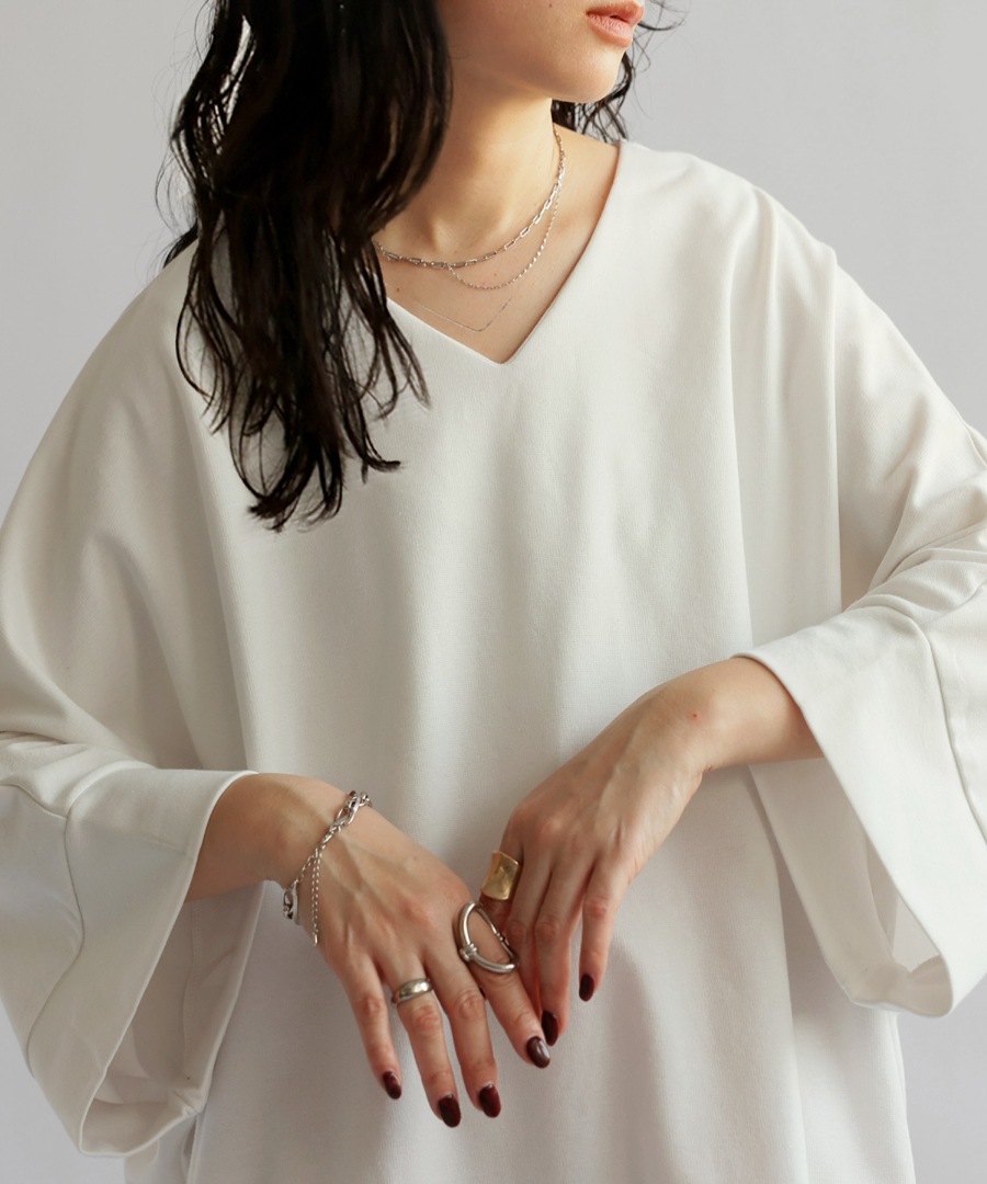 ポンチTシャツ Tシャツ レディース トップス 七分袖 無地・(100)メール