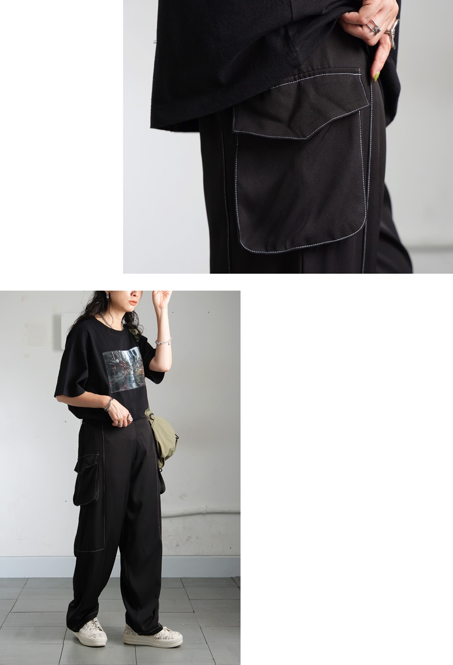 美品　リグドット　Lig.　レディース　ワイドカーゴパンツ　M　ブラック 水陸両用 カーゴパンツ パンツ レディース ボトムス 送料無料