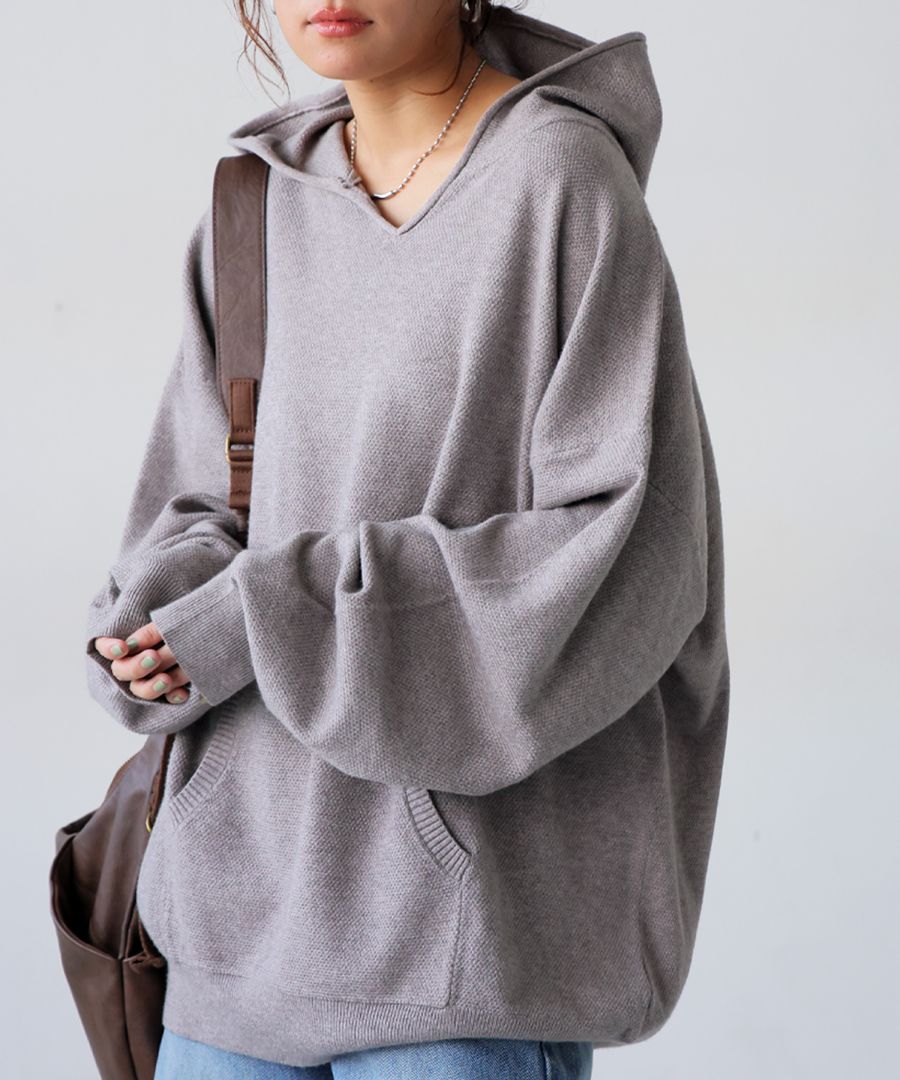 鹿の子編み パーカー レディース 長袖 無地 リブ 送料無料・メール便