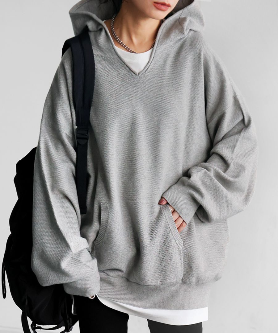 鹿の子編み パーカー レディース 長袖 無地 リブ 送料無料・メール便