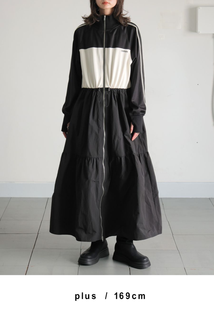 アンティカantiqua ownth ライン切り替えワンピース　plus 未使用 ライン切替 ワンピース レディース ロング 長袖 送料無料・再入荷