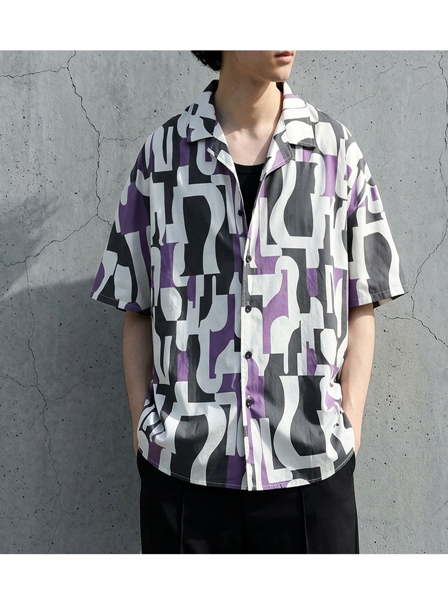 柄なのに、合わせやすい。 レトロ柄 シャツ メンズ 半袖 オープン 