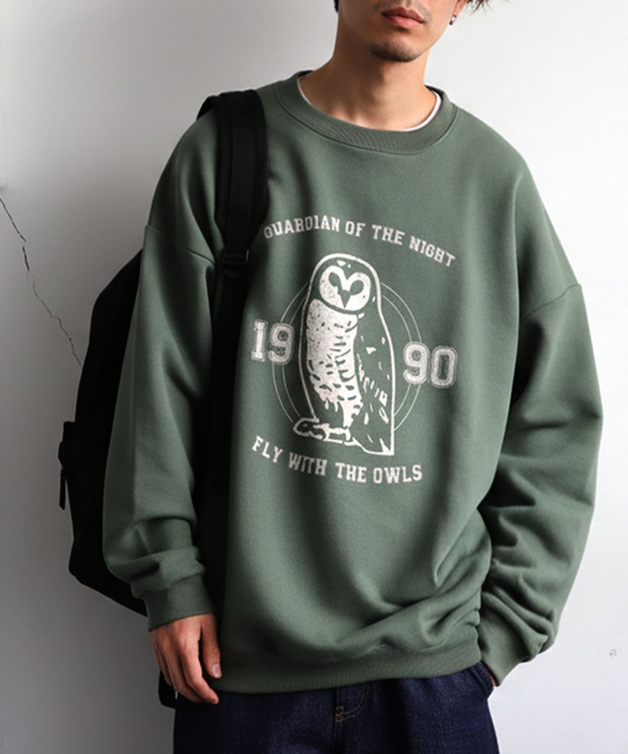 Jiroumalページ アニマル カレッジロゴ 裏毛トレーナー メンズ 送料無料・メール便不可