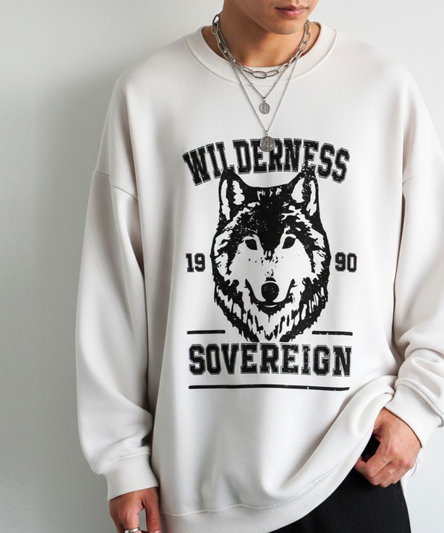 おふくページ アニマル カレッジロゴ 裏毛トレーナー メンズ 送料無料・メール便不可