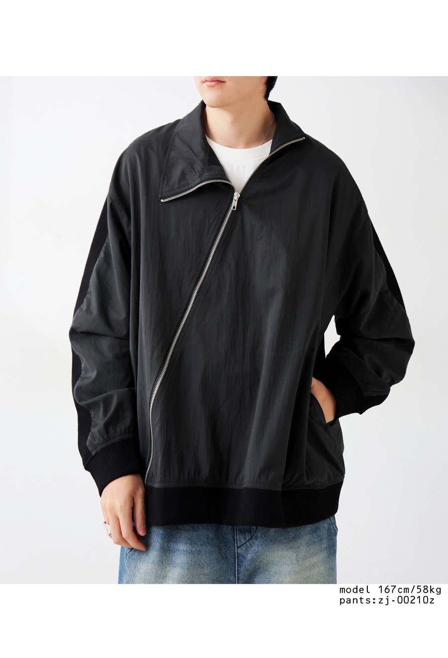 再入荷予定有!斜めジップ 配色ライン ブルゾン メンズ 羽織り 送料無料