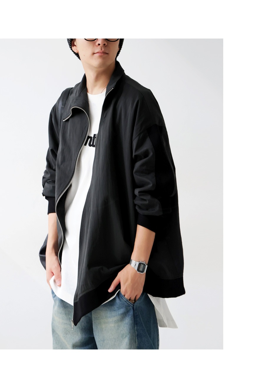 斜めジップ 配色ライン ブルゾン メンズ 羽織り 送料無料・再入荷