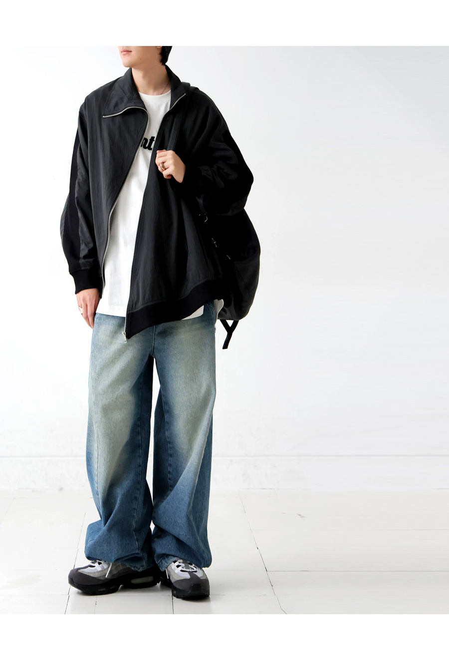 予約：1月上旬納期】斜めジップ 配色ライン ブルゾン メンズ 羽織り