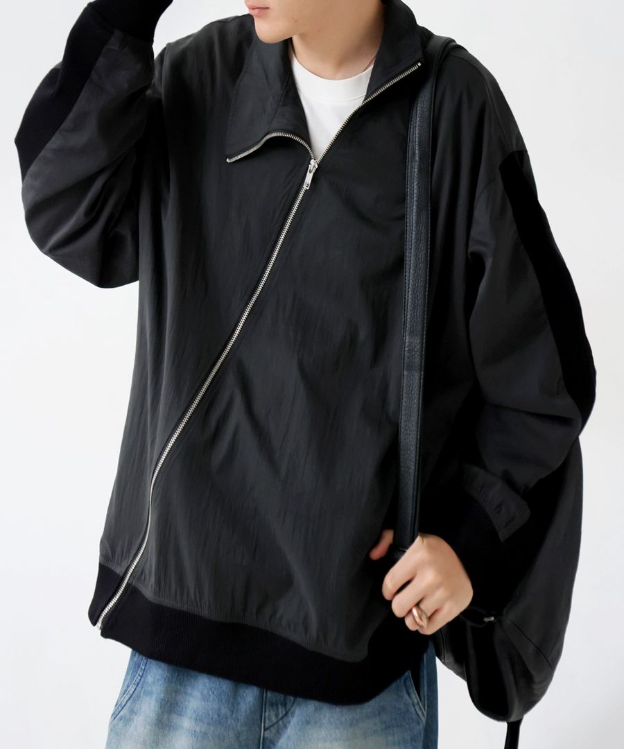再入荷予定有!斜めジップ 配色ライン ブルゾン メンズ 羽織り 送料無料