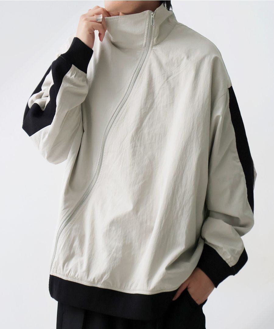 予約：1月上旬納期】斜めジップ 配色ライン ブルゾン メンズ 羽織り