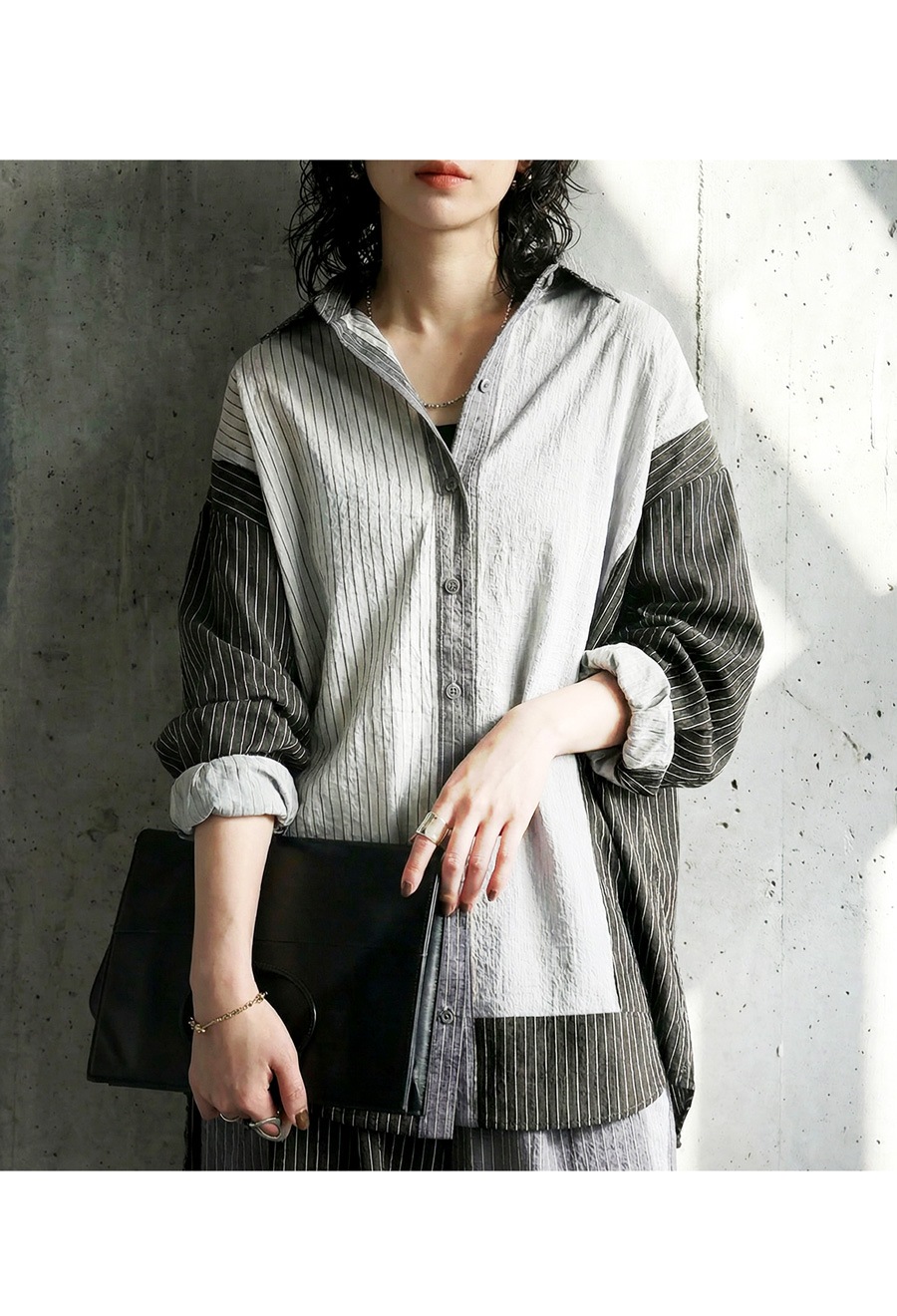 切替ストライプ シャツ レディース トップス 長袖 送料無料・(500