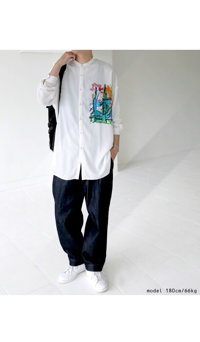 ヒロ・ヤタベ×ANTIQUA バンドカラーシャツ メンズ 送料無料