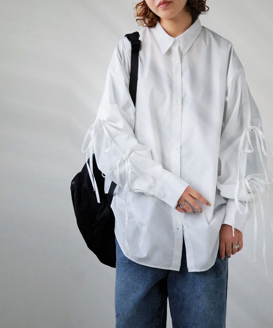 リボンシャツ シャツ レディース トップス 長袖 送料無料・(100)メール