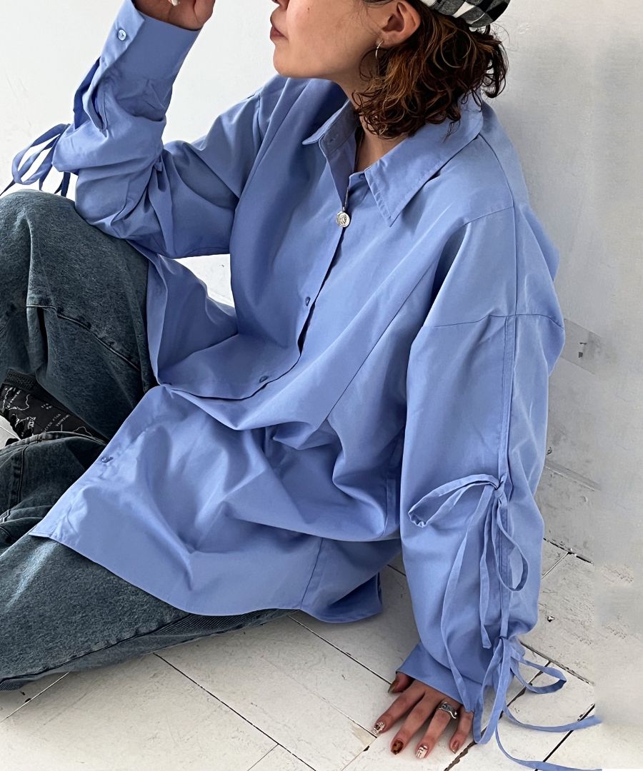 リボンシャツ シャツ レディース トップス 長袖 送料無料・(100)メール