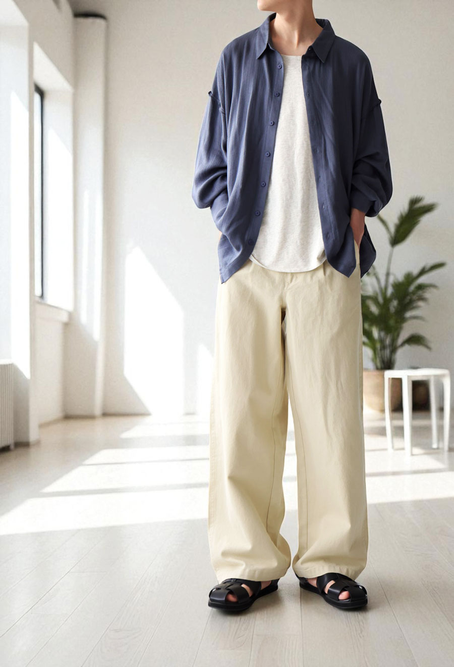 山水74 コットンワイドパンツ パンツ メンズ ボトムス 綿 送料無料・7月