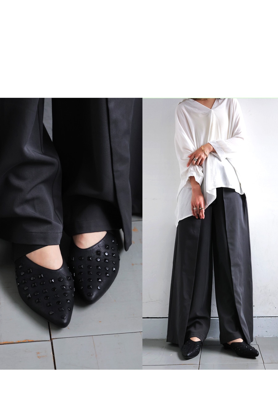 スタッズパンプス レディース ローヒール 靴 くつ 送料無料