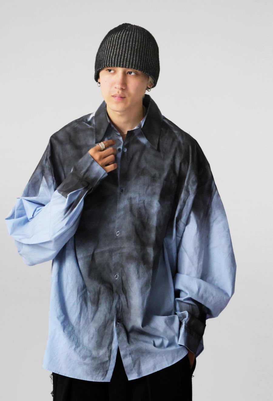 グラデーション スプレー加工 シャツ メンズ 長袖 送料無料・(80