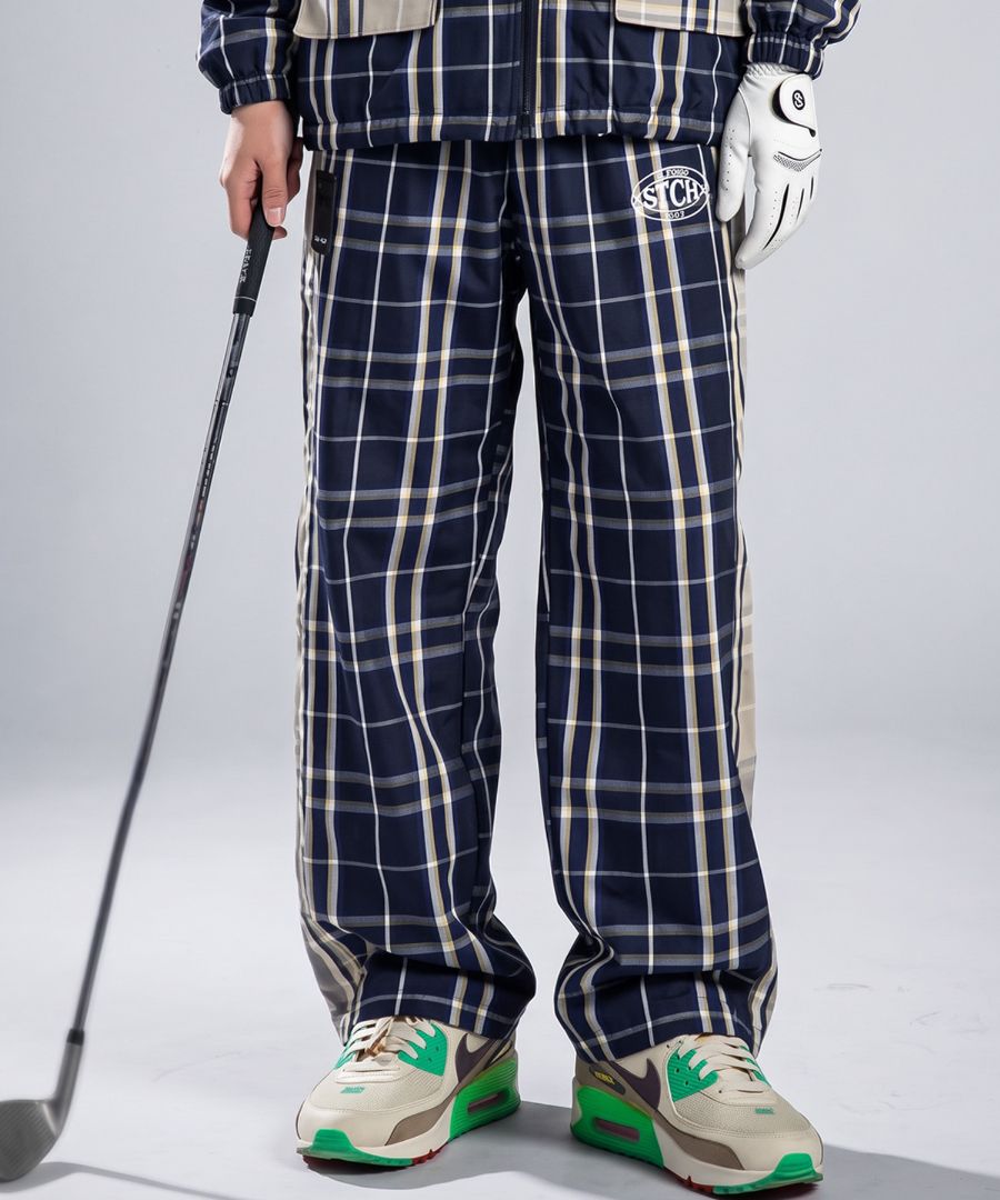 ANTIQUA GOLF×STCH パンツ レディース チェック柄 ロングパンツ ワイド