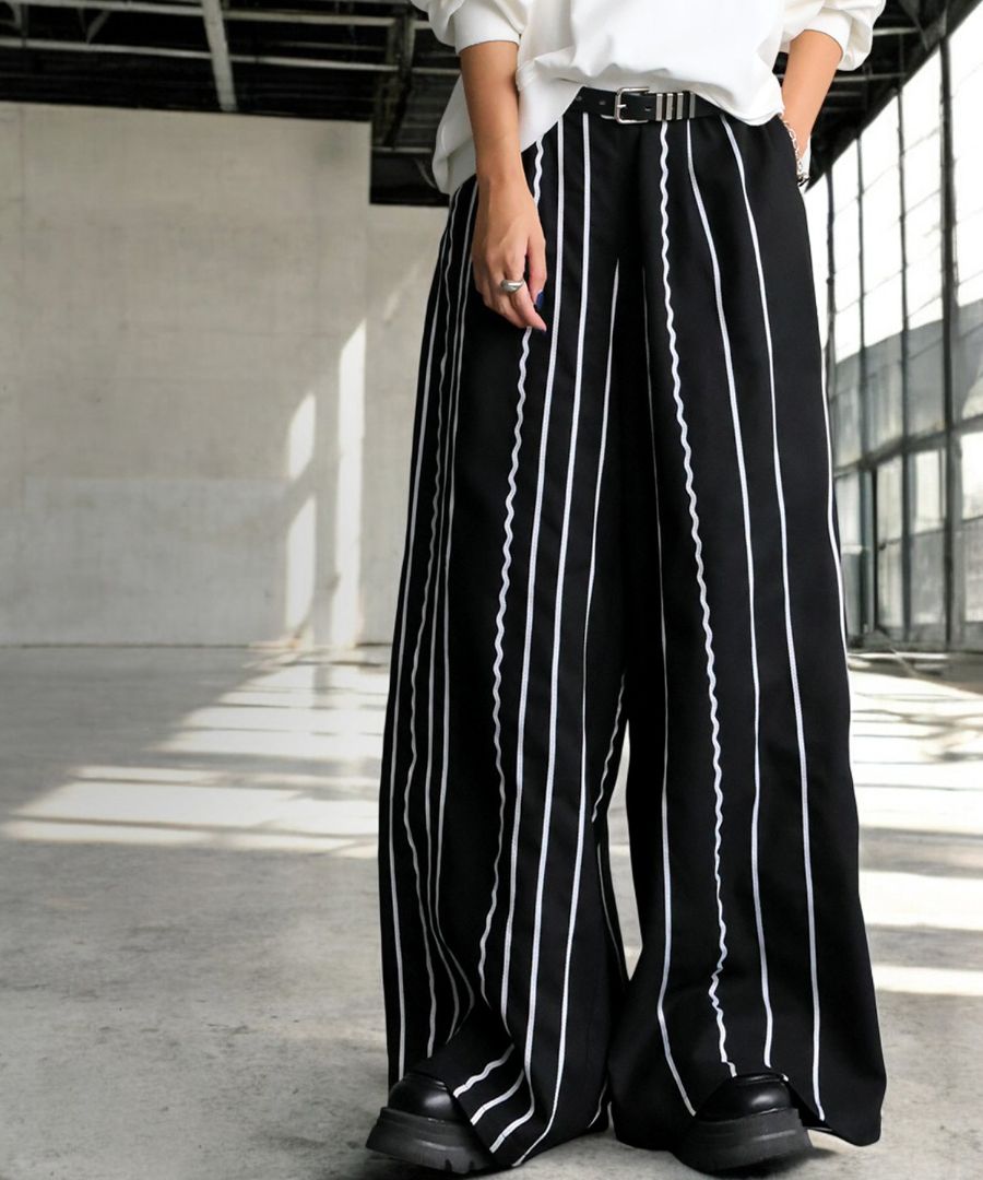 刺繍ライン入り ワイドパンツ レディース ロング 送料無料