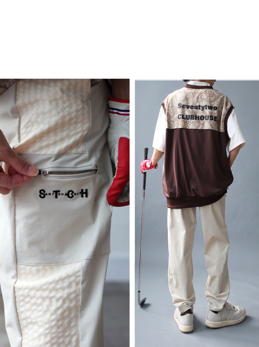 ANTIQUA GOLF×STCH パンツ レディース ジョガーパンツ ロゴ サッカー