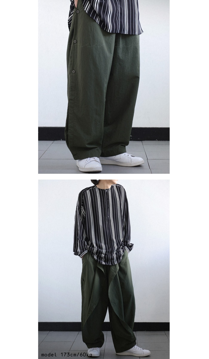 【新品】サイドボタン二枚重ねワイドパンツ　男女兼用　ブラック　C346 サイドボタンパンツ パンツ メンズ ボトムス ワイド 送料無料