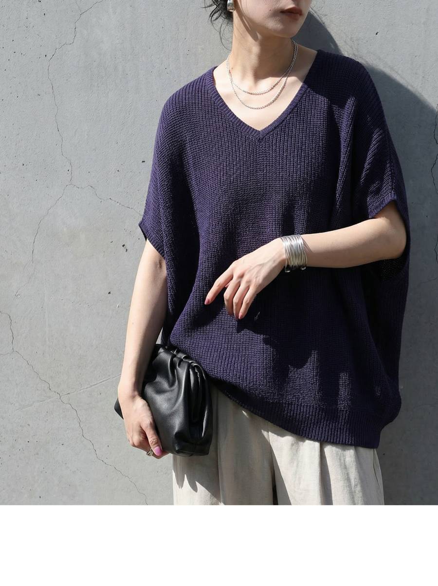 抜け感で、完成する一枚。畦編み サマーニット レディース Vネック 麻