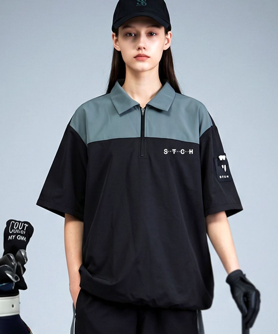 新品　HICHIMYARIS レディースゴルフ　 ポロシャツ黒S ANTIQUA GOLF×STCH ポロシャツ レディース 送料無料 ・(50)メール便可