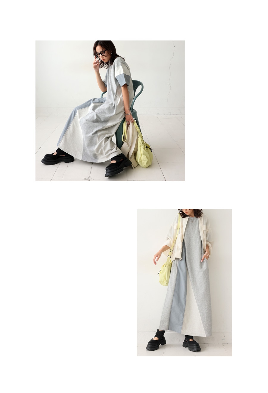 新品 antiqua,OWNth ライン切替ワンピース ブラック・ホワイト antiqua（アンティカ） ライン切替 ワンピース レディース ロング 長袖