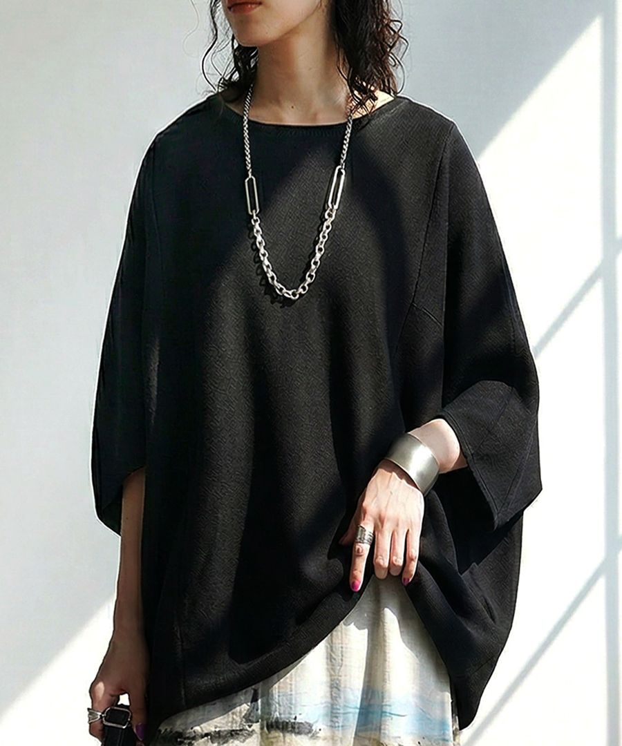 ラフ美人、これ一枚。ニット レディース 半袖 ドルマン ガーター編み