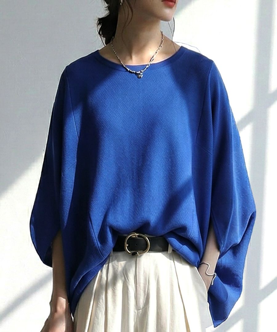 ラフ美人、これ一枚。ニット レディース 半袖 ドルマン ガーター編み