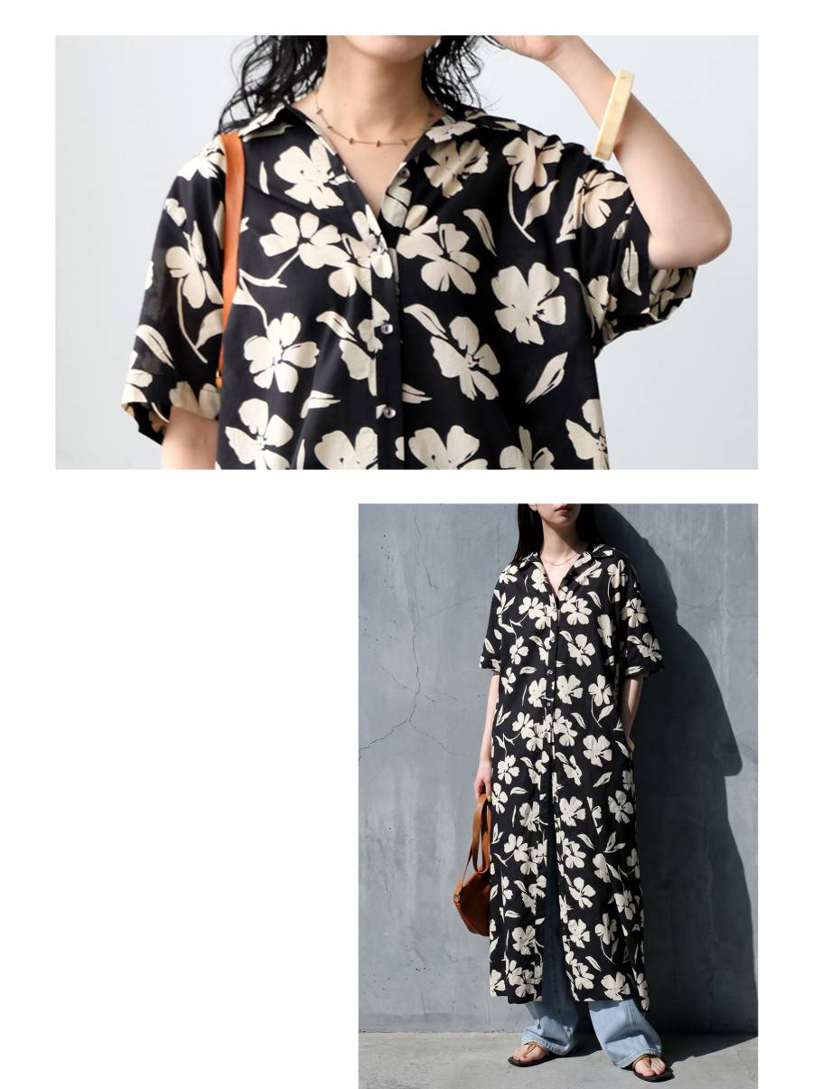 花柄で魅せる、大人の余裕。花柄 シャツワンピース レディース ロング