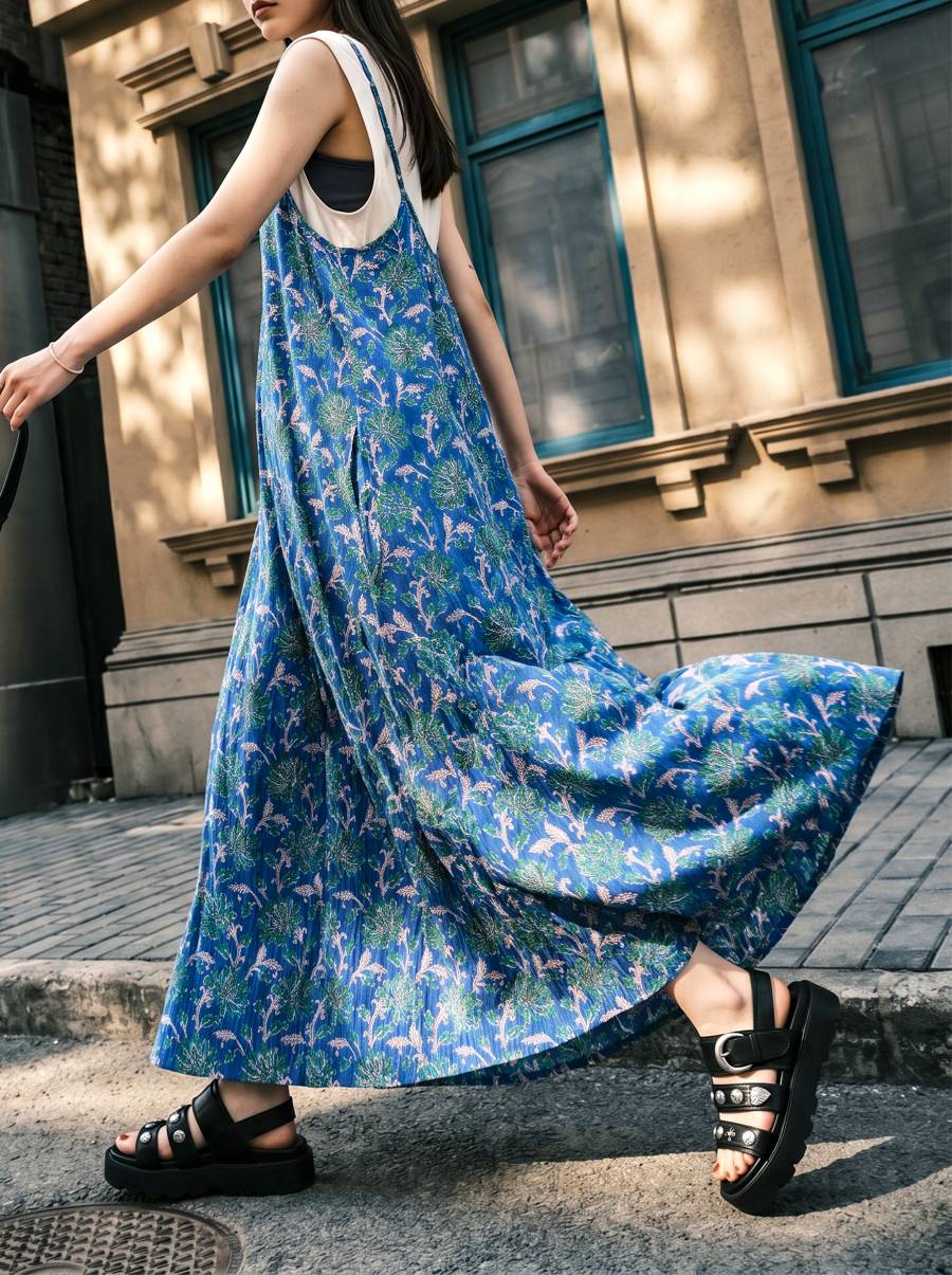 ひかりさま専用【インゲボルグ】キャミワンピース 青系 花柄 ロングワンピース 予約：6月中旬納期】一枚で、絵になる存在感。ワンピース レディース
