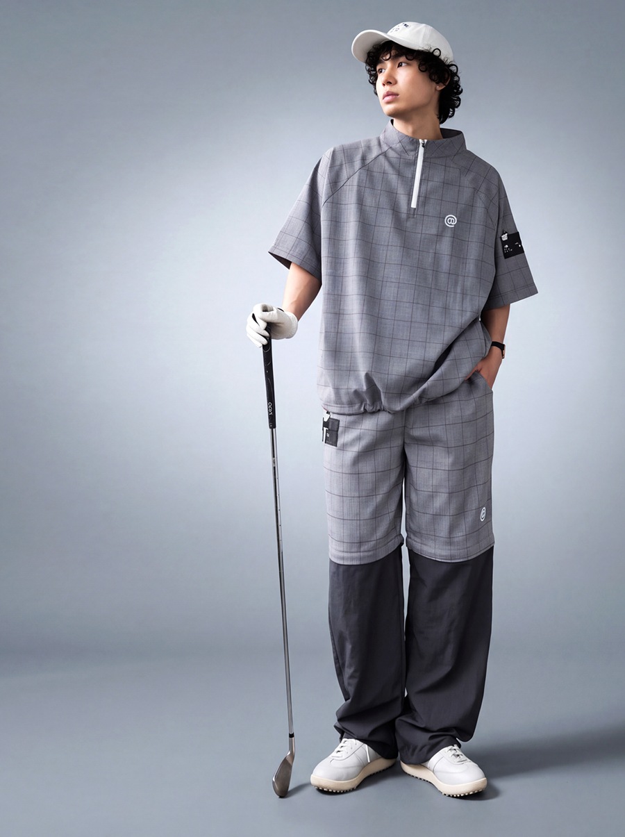 ジーフォア　ゴルフウェア　半袖＆スカート　セットアップ　２点 ANTIQUA GOLF×STCH トップス レディース チェック柄 2WAY ハーフジップ