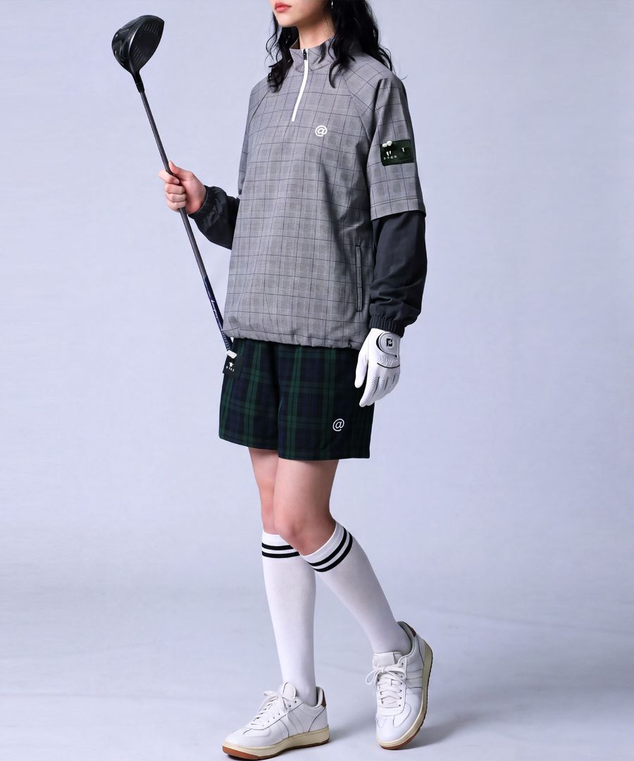 ANTIQUA GOLF×STCH トップス レディース チェック柄 2WAY ハーフジップ
