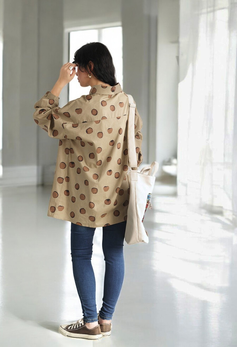 ドット柄シャツ シャツ レディース トップス 長袖 送料無料・(100