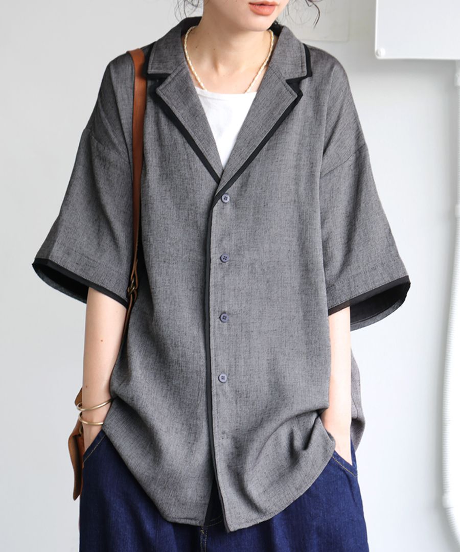 【美品】RAKINES　開襟　オープンカラー 半袖 シャツ【２】 開襟シャツ レディース 半袖 オープンカラーシャツ 送料無料