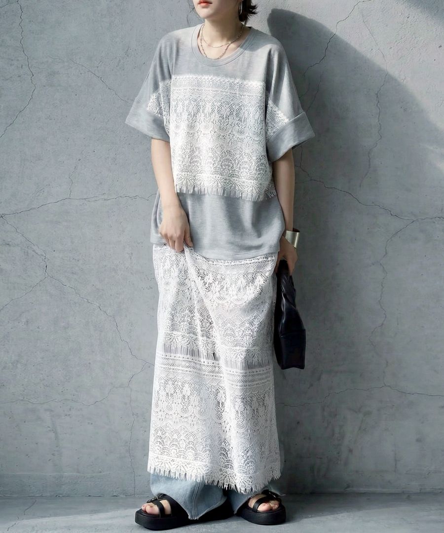 ラフでも、ちゃんときれい。ロングワンピース レディース 半袖 レース