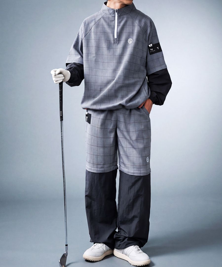 ANTIQUA GOLF×STCH トップス メンズ チェック柄 2WAY ハーフジップ
