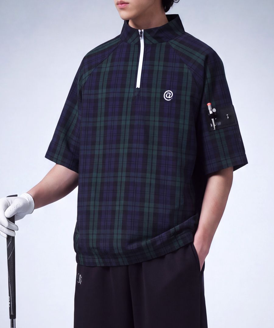 ANTIQUA GOLF×STCH トップス メンズ チェック柄 2WAY ハーフジップ