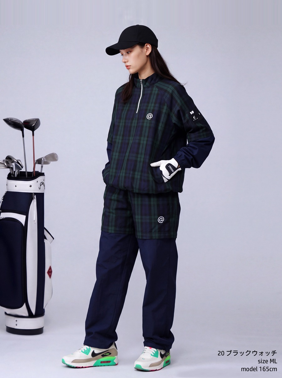 ANTIQUA GOLF×STCH トップス メンズ チェック柄 2WAY ハーフジップ
