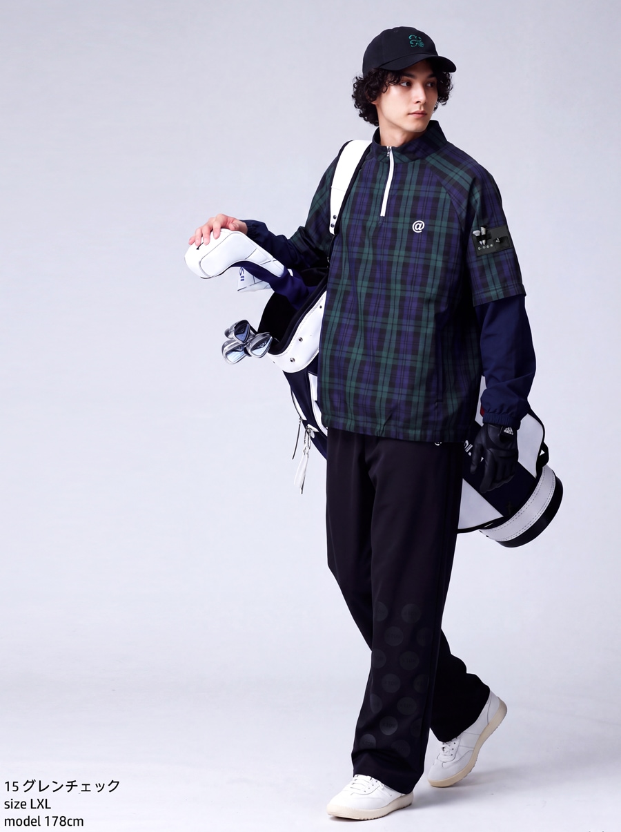 ANTIQUA GOLF×STCH トップス メンズ チェック柄 2WAY ハーフジップ
