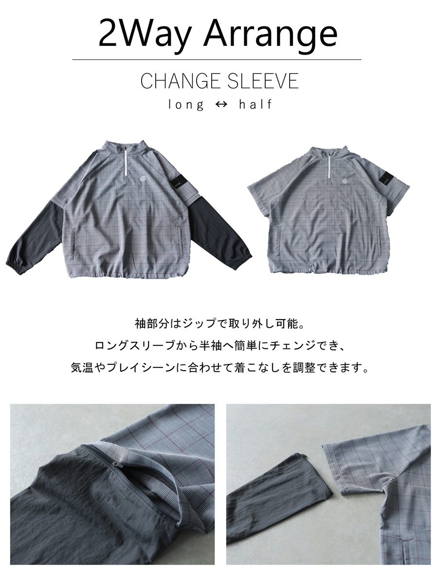 ANTIQUA GOLF×STCH トップス メンズ チェック柄 2WAY ハーフジップ